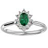 2/3 Carat Oval Shape Emerald and Halo Diamond Ring In 14 Karat White Gold Image-1