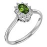 2/3 Carat Oval Shape Peridot and Halo Diamond Ring In 14 Karat White Gold Image-2