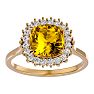 2 1/2 Carat Cushion Cut Citrine and Halo Diamond Ring In 14K Yellow Gold Image-1