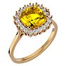 2 1/2 Carat Cushion Cut Citrine and Halo Diamond Ring In 14K Yellow Gold Image-2