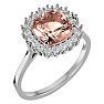 3-1/2 Carat Cushion Cut Morganite and Halo Diamond Ring In 14K White Gold Image-2