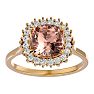 3-1/2 Carat Cushion Cut Morganite and Halo Diamond Ring In 14K Yellow Gold Image-1