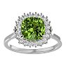 3 Carat Cushion Cut Peridot and Halo Diamond Ring In 14K White Gold Image-1