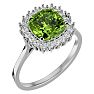 3 Carat Cushion Cut Peridot and Halo Diamond Ring In 14K White Gold Image-2