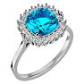3 Carat Cushion Cut Blue Topaz and Halo Diamond Ring In 14K White Gold Image-2