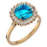 3 Carat Cushion Cut Blue Topaz and Halo Diamond Ring In 14K Yellow Gold Image-2