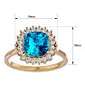 3 Carat Cushion Cut Blue Topaz and Halo Diamond Ring In 14K Yellow Gold Image-5