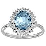 Aquamarine Ring: Aquamarine Jewelry: 2 3/4 Carat Oval Shape Aquamarine and Halo Diamond Ring In 14 Karat White Gold Image-1