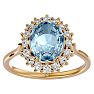 Aquamarine Ring: Aquamarine Jewelry: 2 3/4 Carat Oval Shape Aquamarine and Halo Diamond Ring In 14 Karat Yellow Gold Image-1