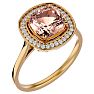 3-1/4 Carat Cushion Cut Morganite and Halo Diamond Ring In 14K Yellow Gold Image-2