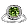 2 3/4 Carat Cushion Cut Peridot and Halo Diamond Ring In 14K White Gold Image-1