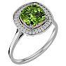 2 3/4 Carat Cushion Cut Peridot and Halo Diamond Ring In 14K White Gold Image-2