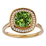 2 3/4 Carat Cushion Cut Peridot and Halo Diamond Ring In 14K Yellow Gold Image-1
