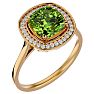 2 3/4 Carat Cushion Cut Peridot and Halo Diamond Ring In 14K Yellow Gold Image-2