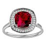 3 1/4 Carat Cushion Cut Ruby and Halo Diamond Ring In 14K White Gold Image-1