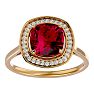 3 1/4 Carat Cushion Cut Ruby and Halo Diamond Ring In 14K Yellow Gold Image-1