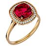 3 1/4 Carat Cushion Cut Ruby and Halo Diamond Ring In 14K Yellow Gold Image-2