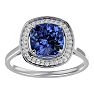 2 3/4 Carat Cushion Cut Tanzanite and Halo Diamond Ring In 14K White Gold Image-1