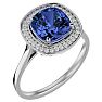 2 3/4 Carat Cushion Cut Tanzanite and Halo Diamond Ring In 14K White Gold Image-2