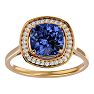 2 3/4 Carat Cushion Cut Tanzanite and Halo Diamond Ring In 14K Yellow Gold Image-1