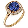 2 3/4 Carat Cushion Cut Tanzanite and Halo Diamond Ring In 14K Yellow Gold Image-2