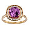 2 3/4 Carat Cushion Cut Pink Topaz and Halo Diamond Ring In 14K Yellow Gold Image-1