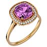 2 3/4 Carat Cushion Cut Pink Topaz and Halo Diamond Ring In 14K Yellow Gold Image-2