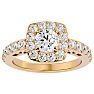 Moissanite Engagement Ring; 2 1/2 Carat Moissanite Halo Engagement Ring In 14 Karat Yellow Gold Image-1
