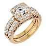 Moissanite Engagement Ring; 3 Carat Moissanite Bridal Set In 14 Karat Yellow Gold Image-2
