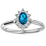 2/3 Carat Oval Shape Blue Topaz and Halo Diamond Ring In 1.4 Karat White Gold™ Image-1