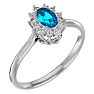 2/3 Carat Oval Shape Blue Topaz and Halo Diamond Ring In 1.4 Karat White Gold™ Image-2