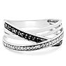 Black and White 8 Diamond Crossover Ring In Solid Sterling Silver.  Beautiful Ring, Amazing Price! Image-3