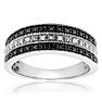 0.05 Carat Black and White Diamond Crossover Band Ring In Sterling Silver. 80% Lower Than Sold In Stores! Image-1