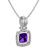 3 Carat Cushion Cut Amethyst and Halo Diamond Necklace In 14 Karat White Gold, 18 Inches Image-4