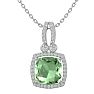 3 Carat Cushion Cut Green Amethyst and Halo Diamond Necklace In 14 Karat White Gold, 18 Inches Image-1