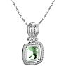 3 Carat Cushion Cut Green Amethyst and Halo Diamond Necklace In 14 Karat White Gold, 18 Inches Image-4