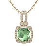 3 Carat Cushion Cut Green Amethyst and Halo Diamond Necklace In 14 Karat Yellow Gold, 18 Inches Image-1