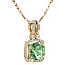 3 Carat Cushion Cut Green Amethyst and Halo Diamond Necklace In 14 Karat Yellow Gold, 18 Inches Image-2