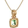 3 Carat Cushion Cut Green Amethyst and Halo Diamond Necklace In 14 Karat Yellow Gold, 18 Inches Image-4
