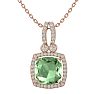 3 Carat Cushion Cut Green Amethyst and Halo Diamond Necklace In 14 Karat Rose Gold, 18 Inches Image-1
