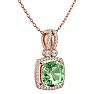 3 Carat Cushion Cut Green Amethyst and Halo Diamond Necklace In 14 Karat Rose Gold, 18 Inches Image-2