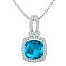 3 3/4 Carat Cushion Cut Blue Topaz and Halo Diamond Necklace In 14 Karat White Gold, 18 Inches Image-1