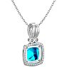 3 3/4 Carat Cushion Cut Blue Topaz and Halo Diamond Necklace In 14 Karat White Gold, 18 Inches Image-4