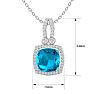 3 3/4 Carat Cushion Cut Blue Topaz and Halo Diamond Necklace In 14 Karat White Gold, 18 Inches Image-5