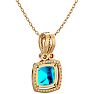 3 3/4 Carat Cushion Cut Blue Topaz and Halo Diamond Necklace In 14 Karat Yellow Gold, 18 Inches Image-4