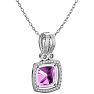 3 3/4 Carat Cushion Cut Pink Topaz and Halo Diamond Necklace In 14 Karat White Gold, 18 Inches Image-4