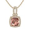 3-1/3 Carat Cushion Shape Morganite With Diamond Halo In 14 Karat Yellow Gold With 18 Inch Chain Image-1