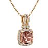 3-1/3 Carat Cushion Shape Morganite With Diamond Halo In 14 Karat Yellow Gold With 18 Inch Chain Image-2