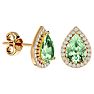 2 1/3 Carat Green Amethyst and Diamond Pear Shape Stud Earrings In 14 Karat Yellow Gold  Image-1