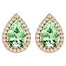 2 1/3 Carat Green Amethyst and Diamond Pear Shape Stud Earrings In 14 Karat Yellow Gold  Image-2